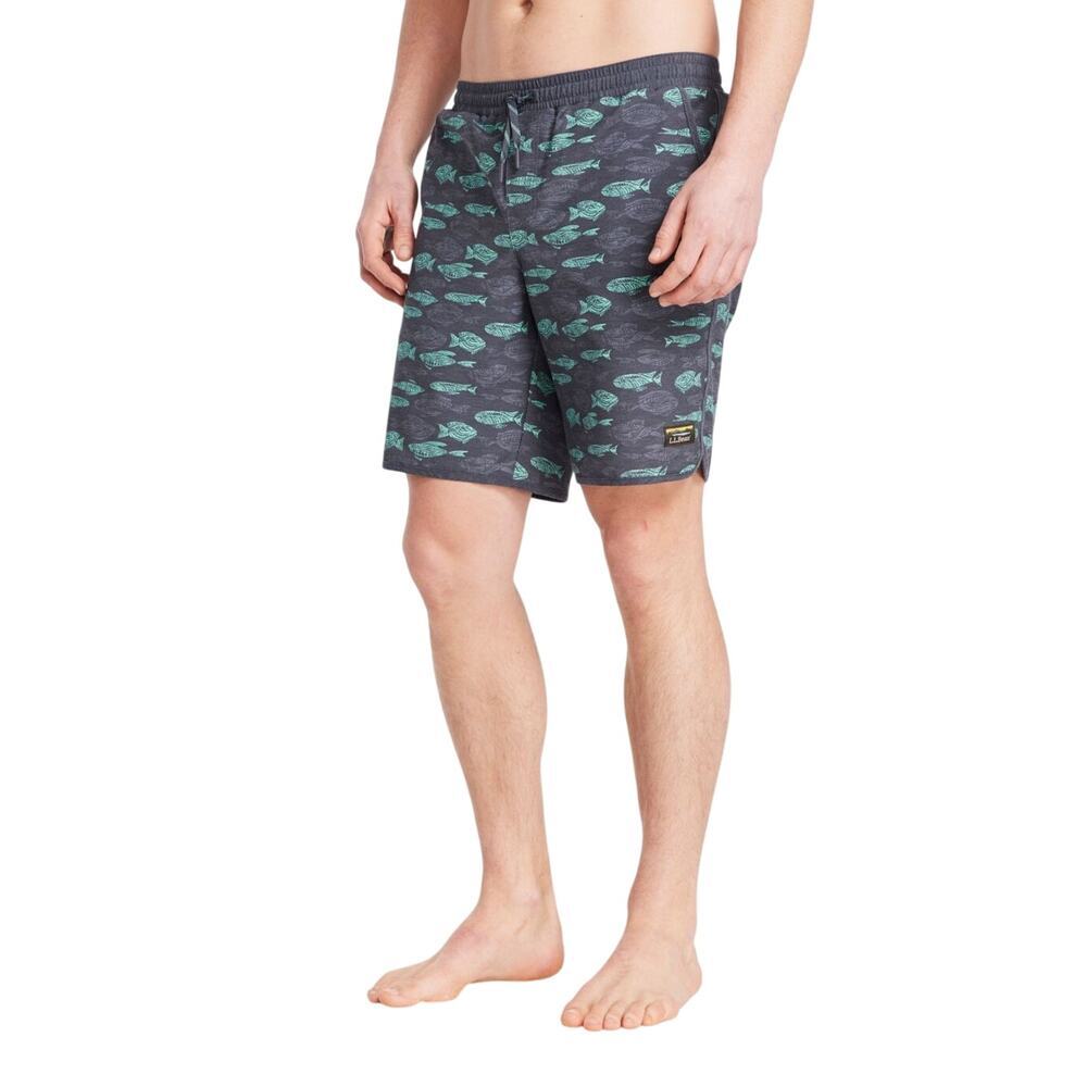 L.L. Bean Men’s All-Adventure Swim Shorts 9” Trunks Sz XXL Navy Fish Print NWOT